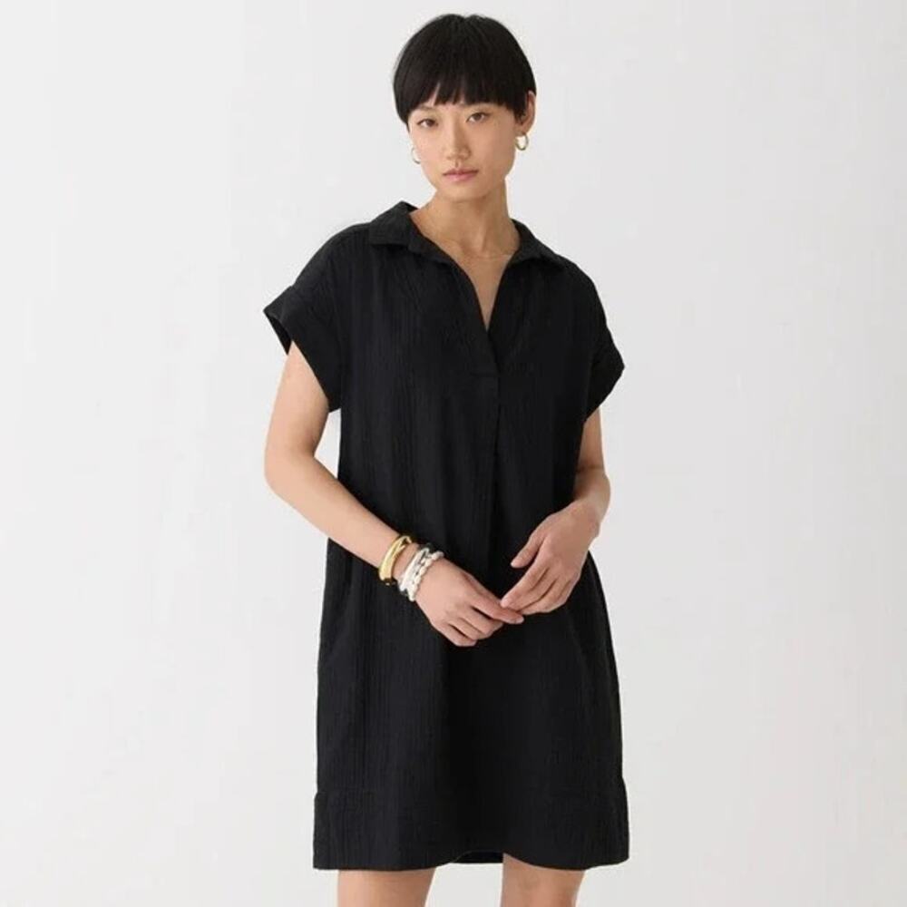 J CREW V-Neck Shirt-Dress in Soft Gauze Black Size Small Summer 2023 Lightweight
